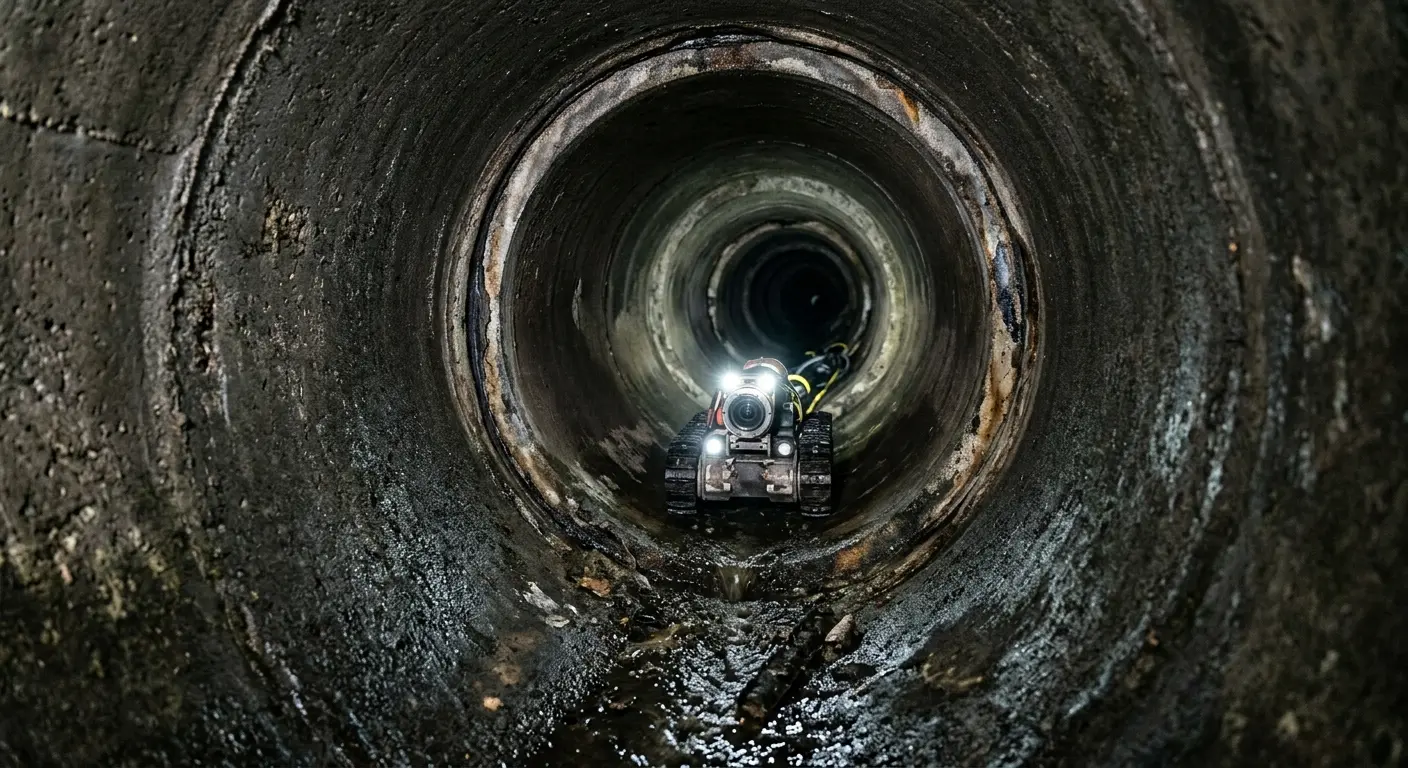 Robotic sewer camera inspecting pipe interior for Sewer Line Cleaning in Selma